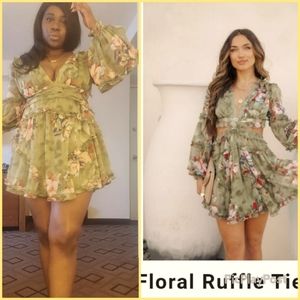 Floral Ruffle Tiered Cut Out Dress